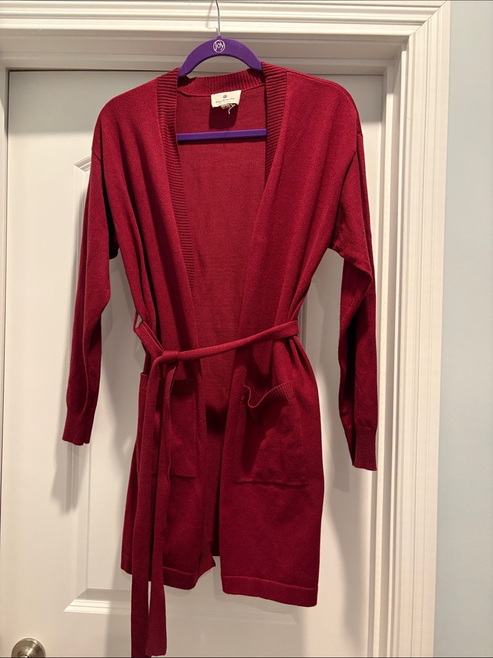 Burgundy Open Tie Waist Long Cardigan